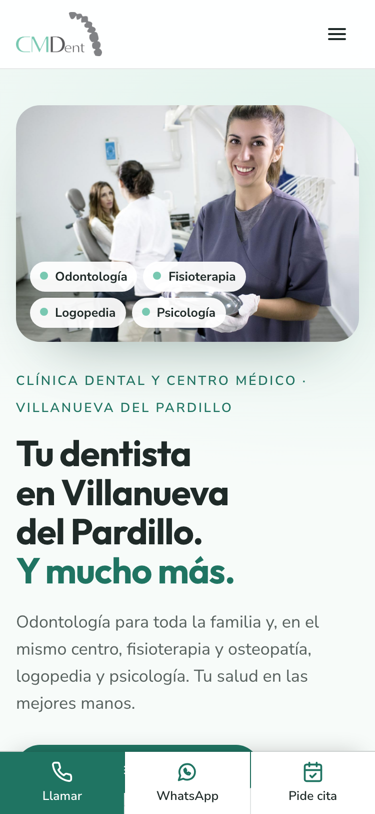 Captura de la web nueva de CMDent en un móvil